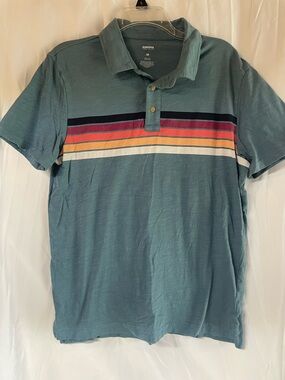 SONOMA Men’s Teal Polo with Rainbow Chest Stripes